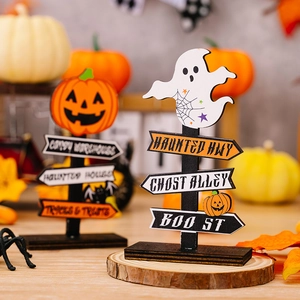 Adornos de madera de Halloween con iconos de fantasma calabaza y letras temáticas