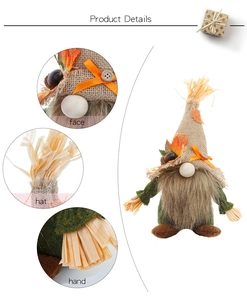Detailed harvest gnome featuring burlap hat with maple leaf and faux fur beard textures
