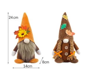 Dimensiones detalladas de gnomos de otoño de 24cm con decoración de girasol y hoja de membrillo