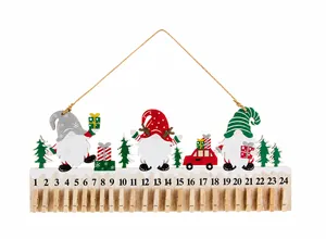 Christmas gnome countdown calendar with wooden clips and 24 day advent numbers