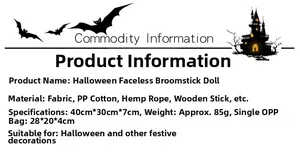 Halloween faceless gnome witch on broom with dimensions 40x30x7cm and material details