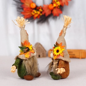 Fall harvest faceless gnome set with sunflower and burlap details for autumn decoration