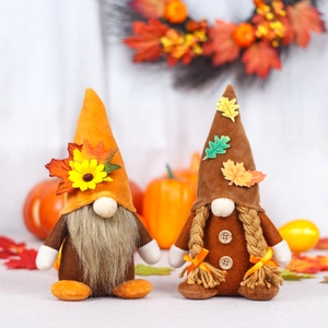 Set de gnomos de Acción de Gracias con hojas de maple y girasoles para decoración otoñal