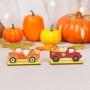 Set de decoración otoñal de camiones de madera con calabazas y gnomos para Acción de Gracias
