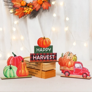 Harvest Season Wooden Pumpkin Table Decor Happy Harvest Sign Red Truck Ornament Autumn Thanksgiving Desktop Decoration
