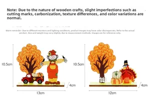 Vue détaillée des décorations de Thanksgiving en bois avec dimensions et design multicouche