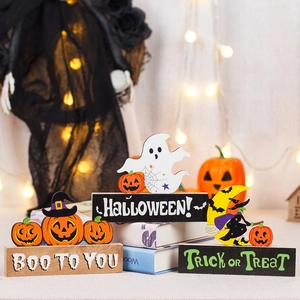 Ξύλινο Διακοσμητικό Τραπεζιού Halloween Κολοκύθα Φάντασμα Μάγισσα Trick Or Treat Boo To You Εορταστική Διακόσμηση για Σπίτι Γραφείο Πάρτι