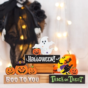Ξύλινα διακοσμητικά μπλοκ Halloween με σχέδια φάντασμα κολοκύθα και μάγισσα για πάρτι