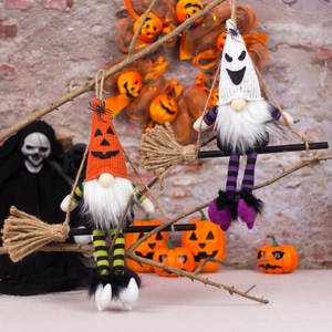 Halloween Faceless Gnome Witch Hanging Ornament With Broomstick Ghost Pumpkin Needlework Plush Doll Party Home Decoration