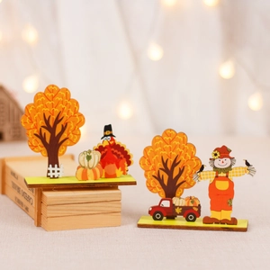Décorations de table en bois avec citrouille, dindon et épouvantail pour la Thanksgiving