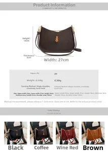 Detailed sizing and specifications of the crescent hobo bag with PU material details