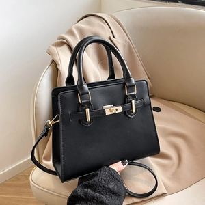 Women PU Leather Shoulder Bag Trapezoid Style Solid Color Handbag With Metal Lock And Adjustable Strap Elegant Commuter Bag