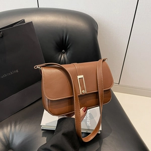 Bolso Bandolera de Cuero PU Minimalista para Mujer Bolso de Hombro Cuadrado Retro Con Hebilla de Metal Bolso de Mano de Moda Casual