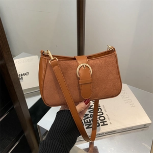 Women Retro Faux Suede PU Leather Underarm Bag Minimalist Small Square Shoulder Bag With Gold Buckle Urban Casual Handbag