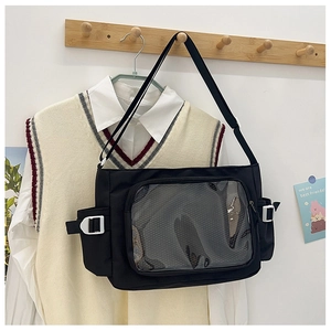 Bolso mensajero transparente de gran capacidad estilo japonés bolso cruzado lindo negro