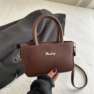 Women Small PU Leather Square Shoulder Bag Minimalist Letter Metal Logo Handbag Crossbody Bag Fashion Daily Wear