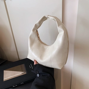 Women's Faux Leather Hobo Bag Retro Patchwork Stitching Handbag Commuter Underarm Bag With Zipper Closure Small Tote