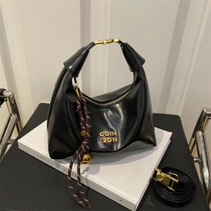 Women Vintage PU Leather Crescent Hobo Bag Metallic Letters Fashion Elegant Underarm Shoulder Bag For Daily Commuting