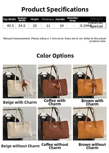 Detailed dimension chart and color options for the large retro matte tote bag
