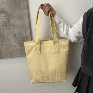 Sac Fourre-tout en Toile Grande Capacité pour Femmes Casual Mode Sac à Épaule Souple Avec Broderie de Lettres Surpiqûre Sac de Voyage