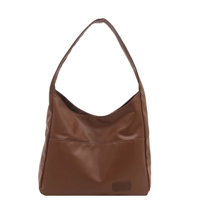 Borsa tote vintage marrone in pelle PU con tracolla lunga e tasca a fessura frontale