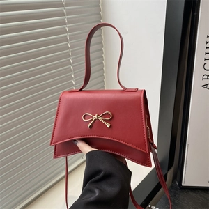 Fashion Women PU Leather Bowknot Shoulder Bag Small Square Flap Handbag Chic Gold Metal Bow Crossbody Satchel Daily Purse