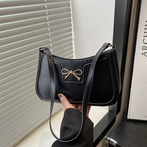 Minimalist Bowknot Underarm Bag For Women PU Leather Single Shoulder Bag Chic Solid Color Trendy Small Fashion Handbag