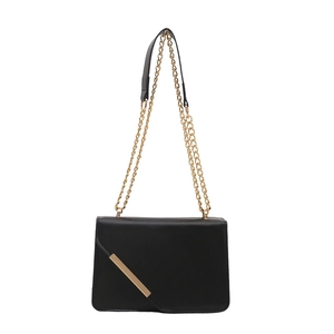 Classic black crossbody bag with gold chain strap and sleek rectangular flap design