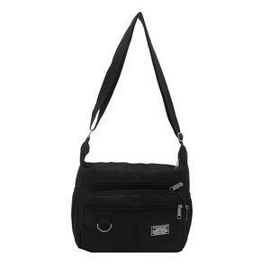 Schwarze Nylon-Umhängetasche mit mehreren Taschen und verstellbarem Schultergurt-Design