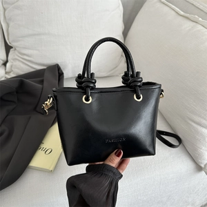 Sac Seau en Cuir PU Rétro pour Femmes Mode Minimaliste Gaufrée Sac à Main Avec Poignée Nouée Sac à Bandoulière