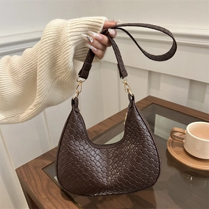 Women French Chic Woven Texture Hobo Bag PU Leather Crescent Shoulder Underarm Purse For Daily Office Party Fashion Bag