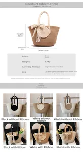 Detailed view showing dimensions and straw texture of the large summer woven tote bag