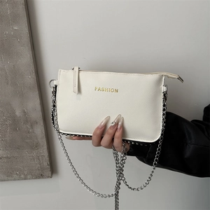 Women Fashion PU Leather Crossbody Bag Gold Letter Small Square Bag With Silver Chain Strap Studded Edge Casual Daily Bag