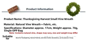 Detailed view of a 17cm Thanksgiving harvest rattan wreath with green fabric leaves