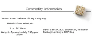 Spécifications détaillées des sacs cadeaux de Noël en jute et velours avec Père Noël