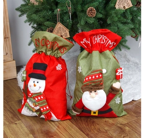Détails des sacs cadeaux 3D Père Noël et Bonhomme de neige avec broderie My Christmas
