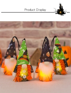 Set of four glowing Halloween gnomes with LED lights, pointed hats and white beards