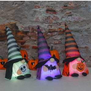 Τρεις φωτιζόμενοι νάνοι Halloween με LED κρατώντας νεκροκεφαλή, κολοκύθα και νυχτερίδα