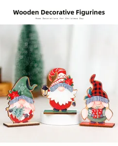 Detailed view of three festive wooden Christmas gnomes with different hat patterns and bases