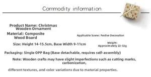 Detailed size and material specification chart for DIY wooden Christmas table ornaments