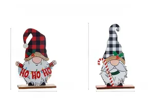 Detailed dimensions of wooden Nordic Christmas gnome tabletop ornaments with plaid hats