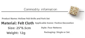 Detailed dimensions of felt Christmas cutlery holders featuring festive cutout patterns