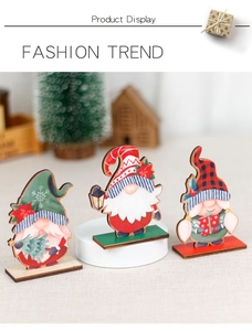 Three festive Christmas wooden gnome tabletop ornaments featuring distinct holiday designs