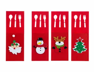Christmas felt cutlery holders with Santa, snowman and reindeer embroidery, 25x8.5cm size
