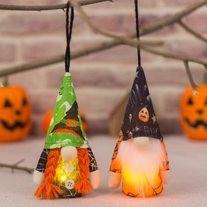 Halloween LED Light Up Gnome Hanging Ornament Faceless Dwarf Plush With Pumpkin Witch Hat Patterns Halloween Party Decor
