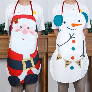 Festive Christmas Cartoon Apron Santa Claus Snowman Pattern Adult Kitchen Restaurant Party Waiter Bib Gown Decoration