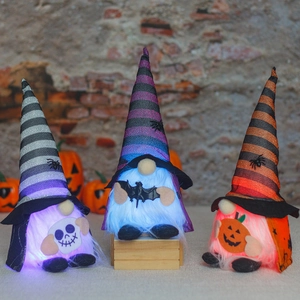 Halloween LED Φωτιζόμενος Νάνος Διακοσμητικό Ριγέ Καπέλο Λούτρινη Κούκλα Χωρίς Πρόσωπο Νυχτερίδα Κολοκύθα Κρανίο Διακοσμητικά Για Πάρτι Σπίτι