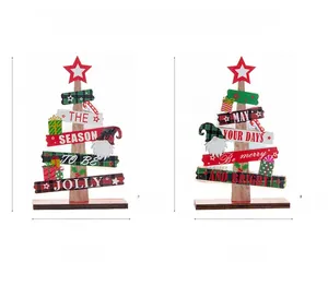 Detail view of two wooden DIY Christmas tree ornaments with size dimensions 17.5x11 cm