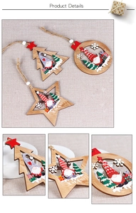 Close-up of wooden Christmas gnome ornaments with jute rope and rustic Nordic design details