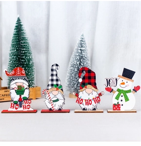 Detailed close-up of 4pcs wooden Christmas gnome and snowman desktop ornaments for decor